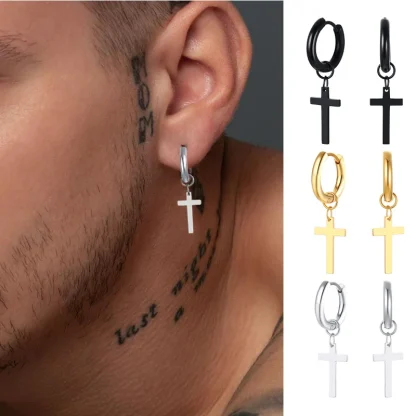 Simple Hoop Earrings with Cross Charm - Image 14