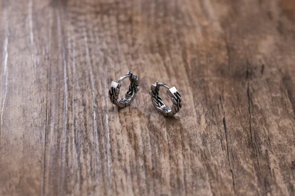 Thick Huggie Earring with Embossed Design - Image 9