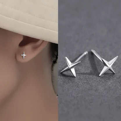 Mini Stud Earrings with Four Pointed Star Design - Image 2