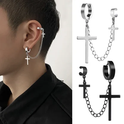 Chain Earrings with Doubled Cross Design - Image 9