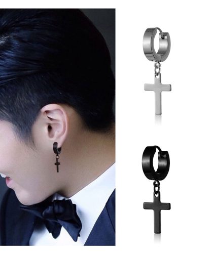 Punk Hoop Earrings with Dangle Cross - Image 5