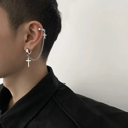 Chain Earrings with Doubled Cross Design - Image 7