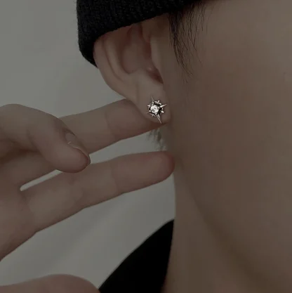 Star Earrings with Black Gemstone-like Design - Image 3