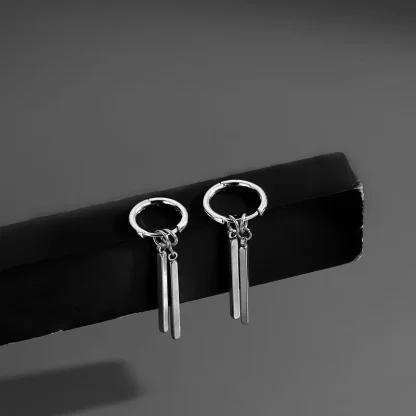 Bold Huggie Earrings with Bar Dangle - Image 6