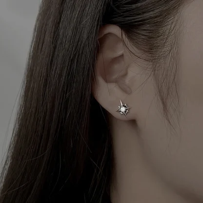 Star Earrings with Black Gemstone-like Design - Image 5