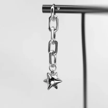 Big Chain Dangle Earrings with Spike Ball - Image 2