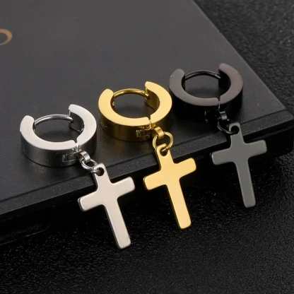 Punk Hoop Earrings with Dangle Cross - Image 8