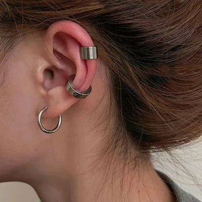 Hoop Earrings Set with Non-piercing Cuffs - Image 5