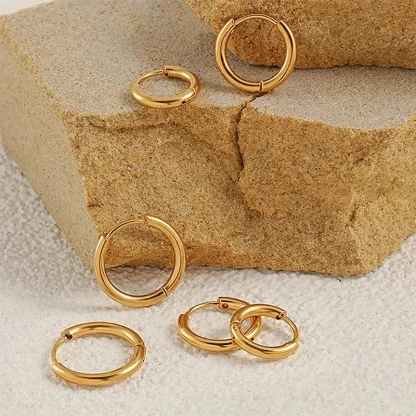 Round Elegant Hoop Earrings with Shiny Finish - Image 2