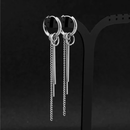 Bold Huggie Earrings with Bar Dangle - Image 4