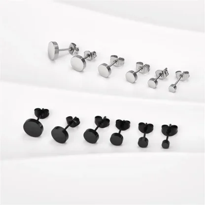Simple Round Black Stud Earrings - Image 7