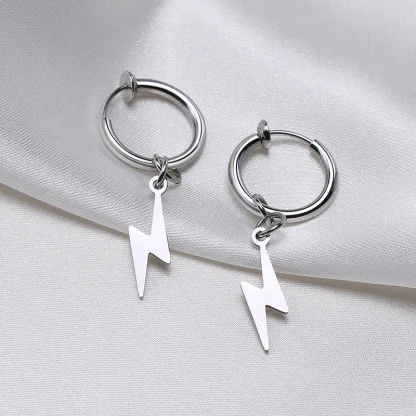 Lightning Bolt Dangle Earrings with Huggie Design - Image 5