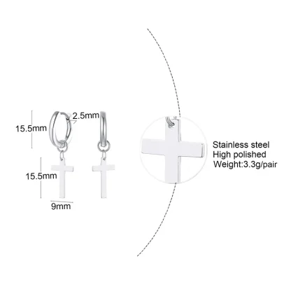 Simple Hoop Earrings with Cross Charm - Image 15