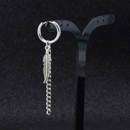 Hoop Earrings with Hanging Cross and Chain - Image 2