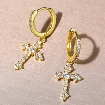 Bling Hoop Earrings with Cross Pendant - Image 8