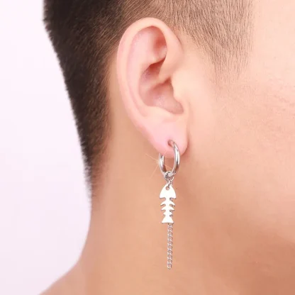 Chain Earrings with Fish Bone Dangle