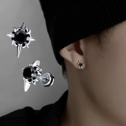 Star Earrings with Black Gemstone-like Design