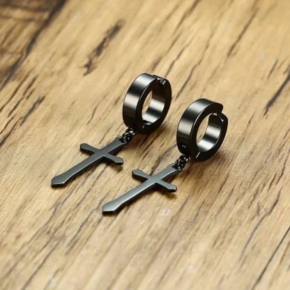 Simple Hoop Earrings with Cross Charm - Image 9