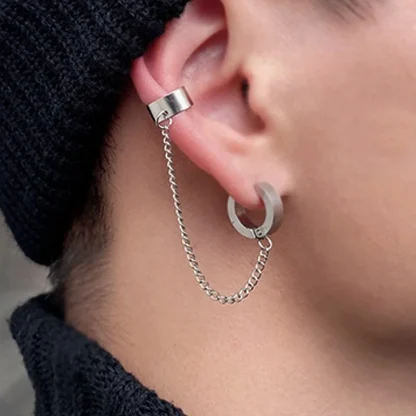 Chain Earrings with Doubled Cross Design - Image 2