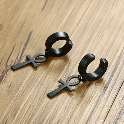 Simple Hoop Earrings with Cross Charm - Image 6