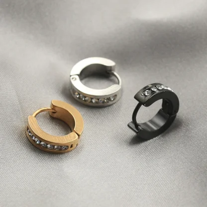 Huggie Earrings with Crystal-like Design - Image 4