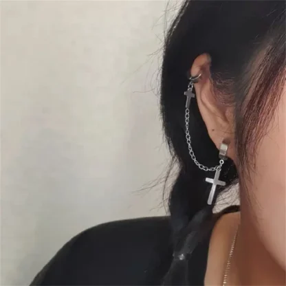 Chain Earrings with Doubled Cross Design - Image 5