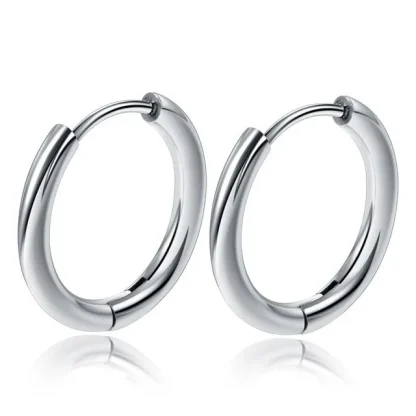 Round Elegant Hoop Earrings with Shiny Finish - Image 3