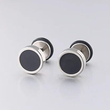 Round Stud Earrings with Two Tone Design - Image 3