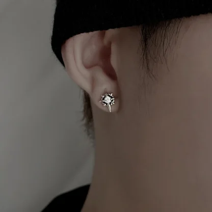 Star Earrings with Black Gemstone-like Design - Image 9