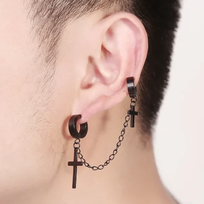 Chain Earrings with Doubled Cross Design