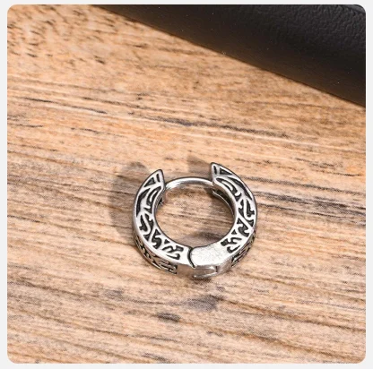 Thick Hoop Earrings with Embossed Design - Image 5