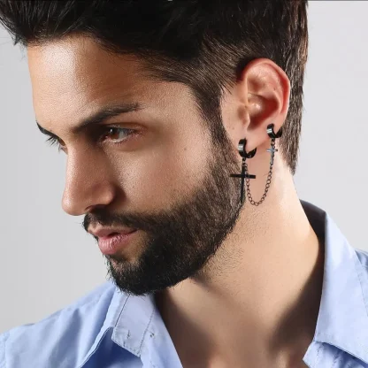 Black Double Cross Chain Earrings