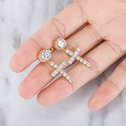Bling Hoop Earrings with Cross Pendant - Image 7