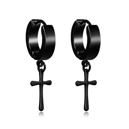Black Dangle Earrings with Star and Bar Design - Image 4