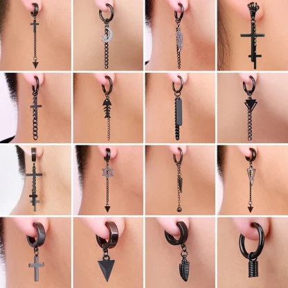 Chain Hoop Earrings with Bar Dangle Design - Image 14
