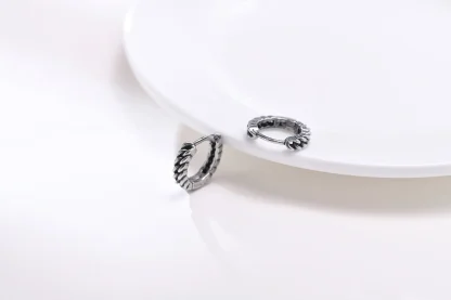 Thick Huggie Earring with Embossed Design - Image 4