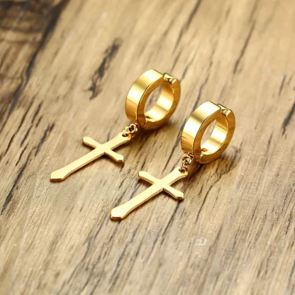 Simple Hoop Earrings with Cross Charm - Image 11