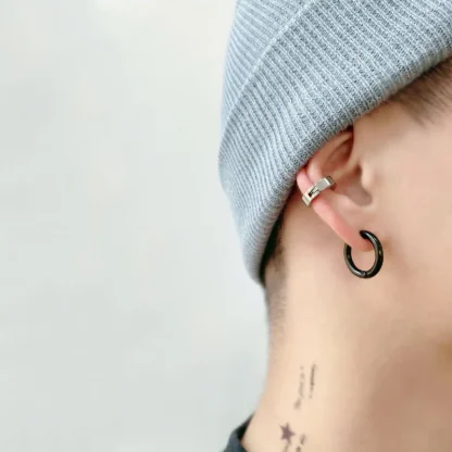 Hoop Earrings Set with Non-piercing Cuffs - Image 3