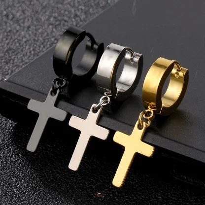 Punk Hoop Earrings with Dangle Cross