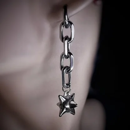 Big Chain Dangle Earrings with Spike Ball