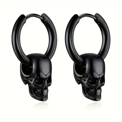 Trendy Huggie Earrings with Skull Decor