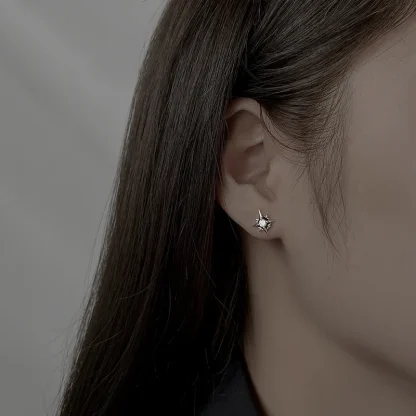 Star Earrings with Black Gemstone-like Design - Image 6