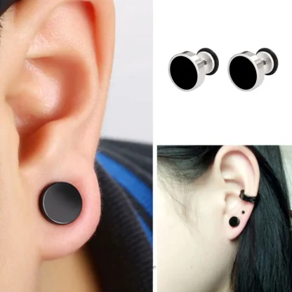 Round Stud Earrings with Two Tone Design - Image 5