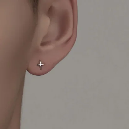 Mini Stud Earrings with Four Pointed Star Design - Image 3