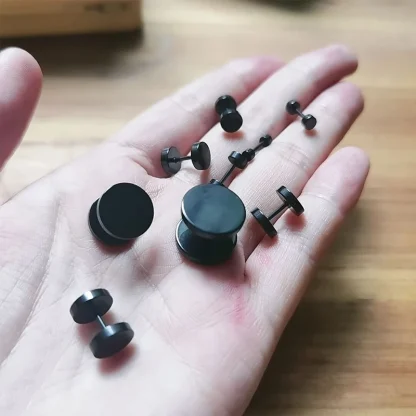 Dumbbell Stud Earrings with Shiny Design - Image 2