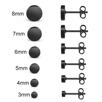 Simple Round Black Stud Earrings - Image 8