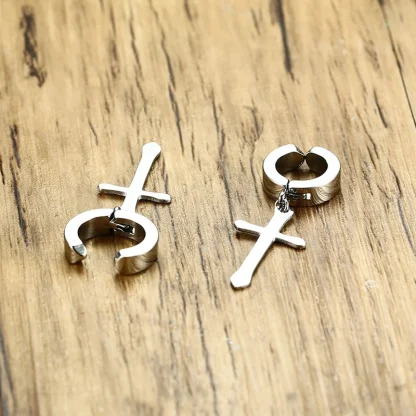 Simple Hoop Earrings with Cross Charm - Image 12