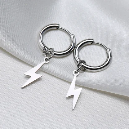 Lightning Bolt Dangle Earrings with Huggie Design