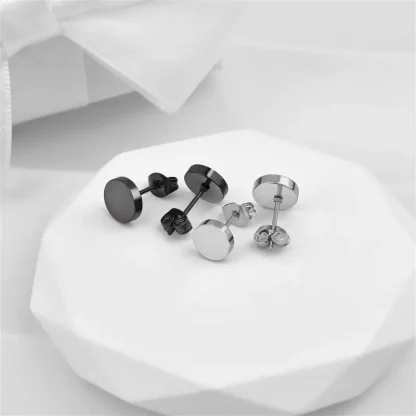 Simple Round Black Stud Earrings - Image 5