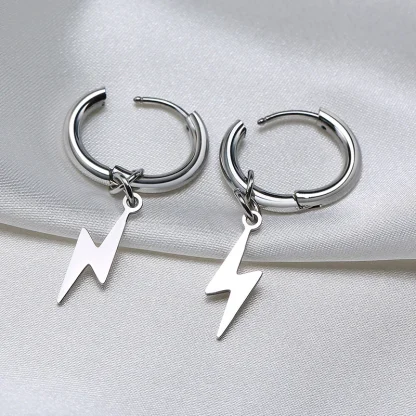 Lightning Bolt Dangle Earrings with Huggie Design - Image 4